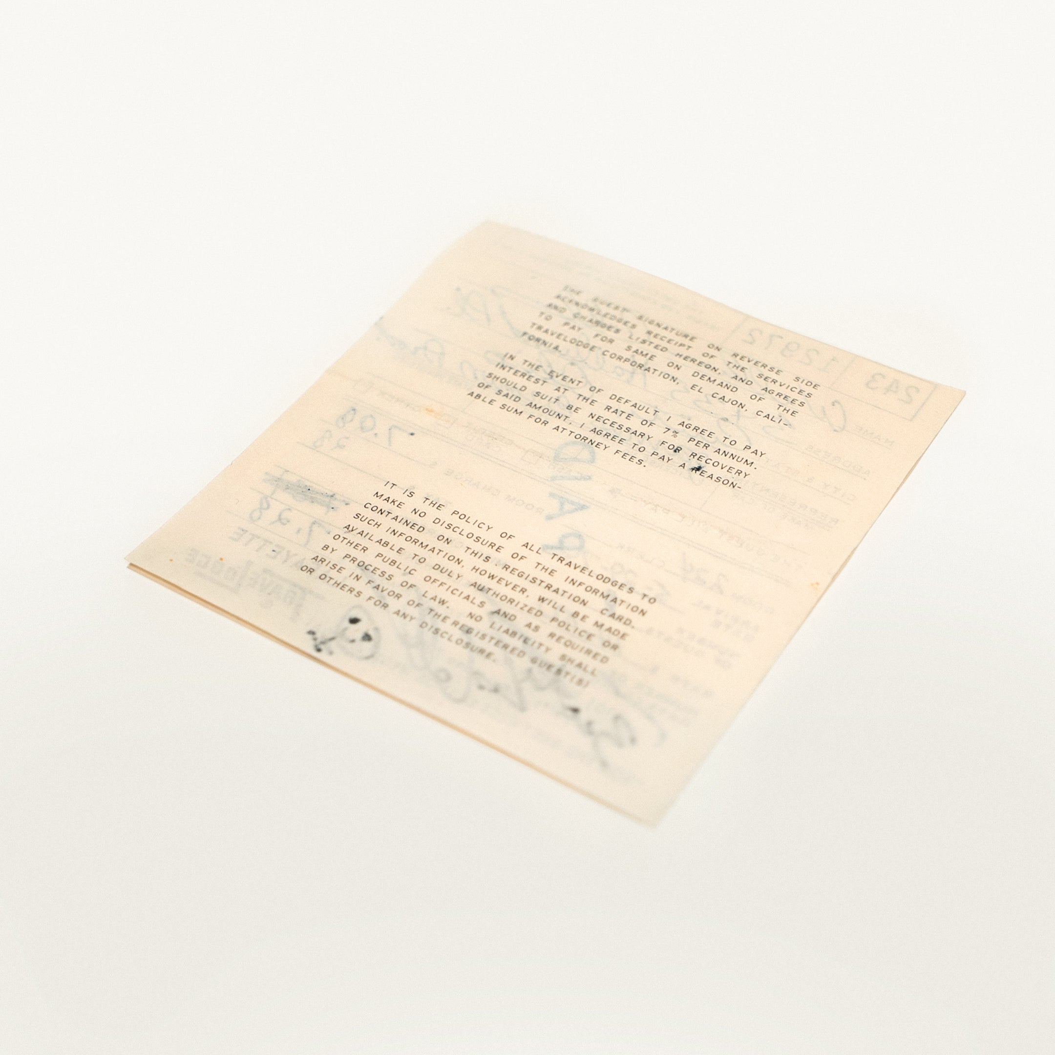 James Brown Productions Tour Hotel Invoice Signed by Bootsy Collins (1972)