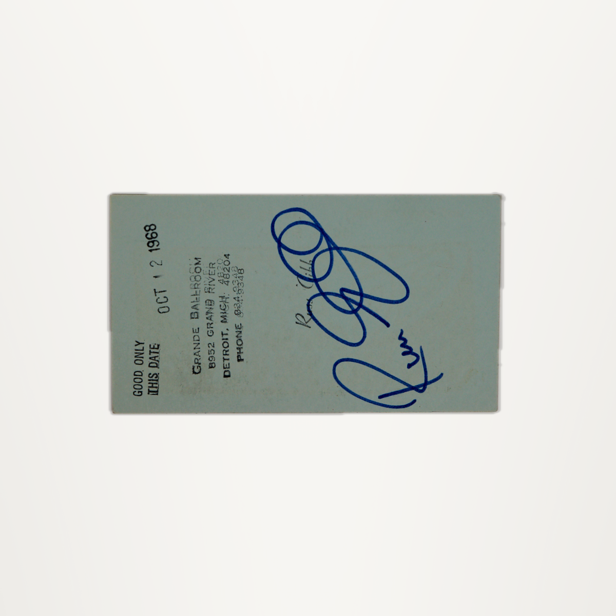 Russ Gibb Signed Grande Ballroom Pass (1968)