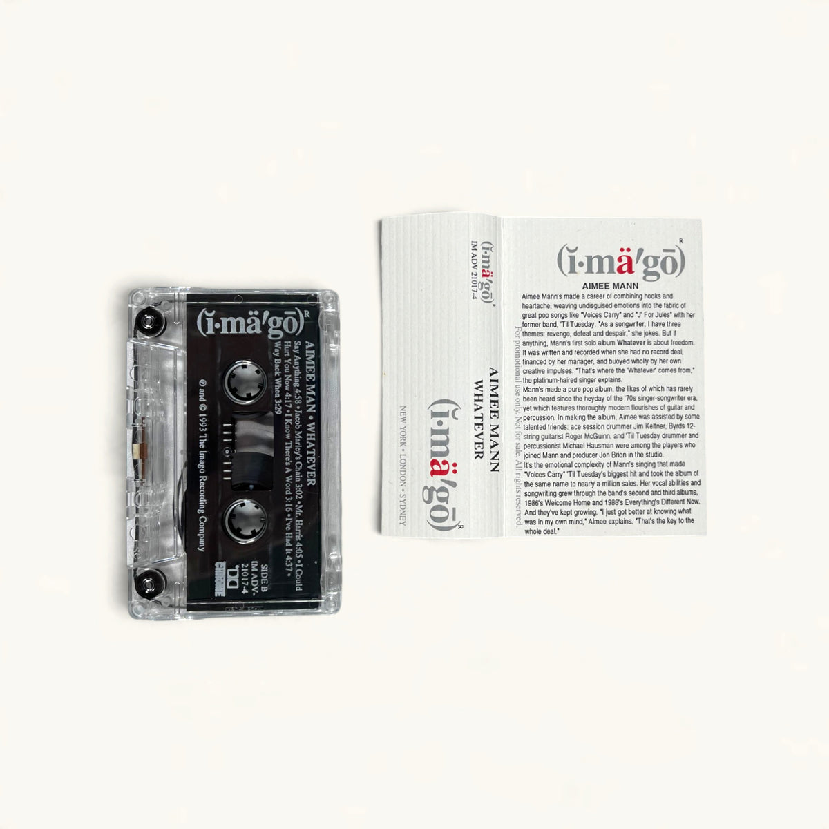 Aimee Mann - ‘Whatever’ Imago Advance Promo Cassette (IM ADV 21017-4)