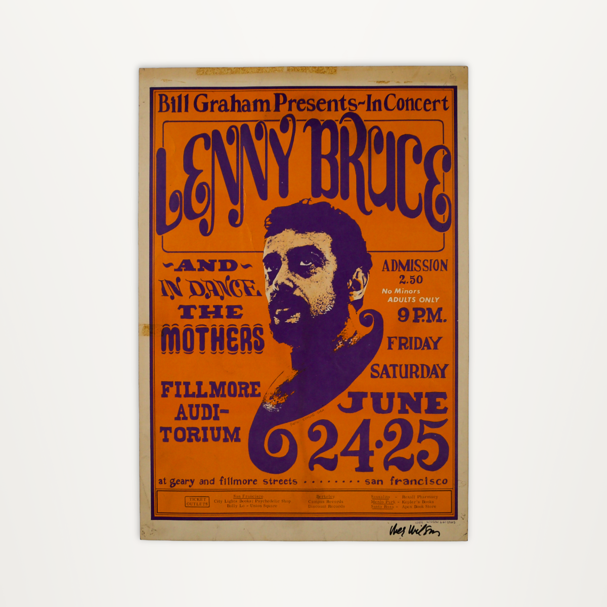 Lenny Bruce & The Mothers – Fillmore Auditorium Concert Poster (Signed By Wes Wilson)
