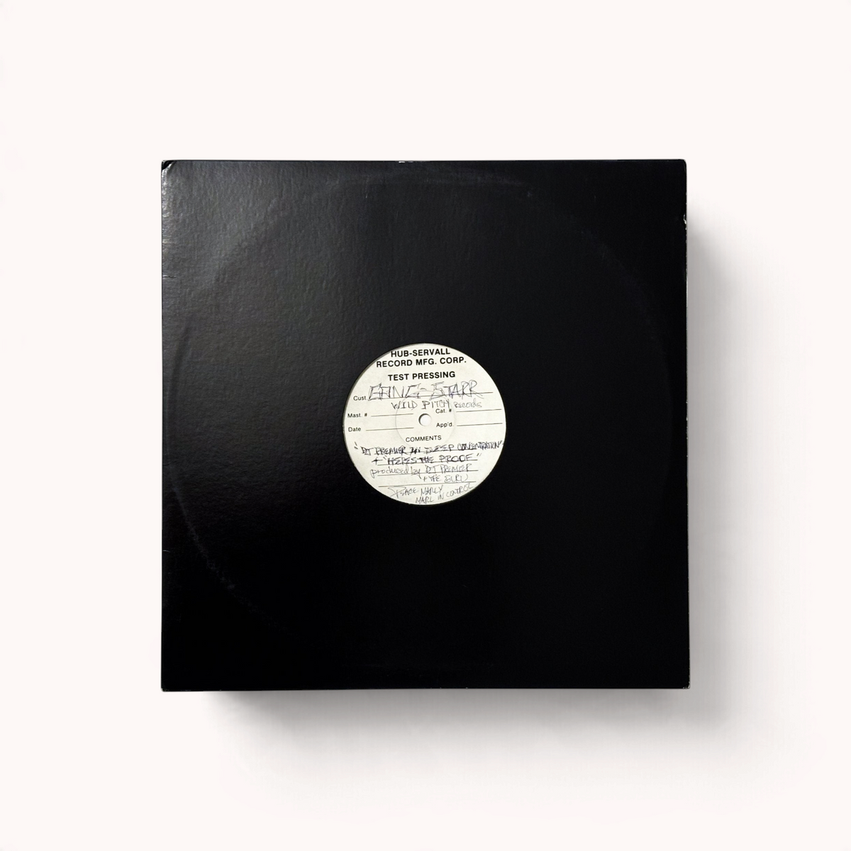 Gang Starr 12-inch Hub-Servall test pressing in black sleeve, label reading Gang Starr, Wild Pitch Records