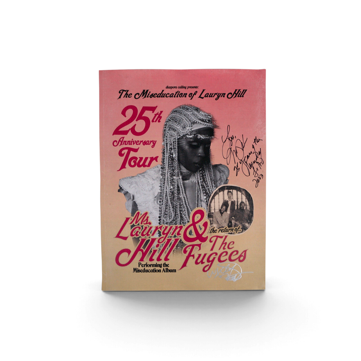 Wax Poetics signed Lauryn Hill 25th Anniversary Tour poster featuring a portrait of the artist in pink and black