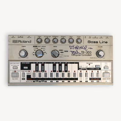Signed Roland TB-303 synthesizer from Prince Paul’s personal studio (1990s–2000s)