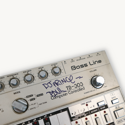 Signed Roland TB-303 synthesizer from Prince Paul’s personal studio (1990s–2000s)
