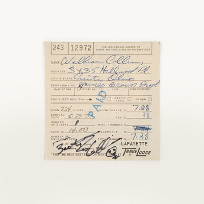 James Brown Productions Tour Hotel Invoice Signed by Bootsy Collins (1972)