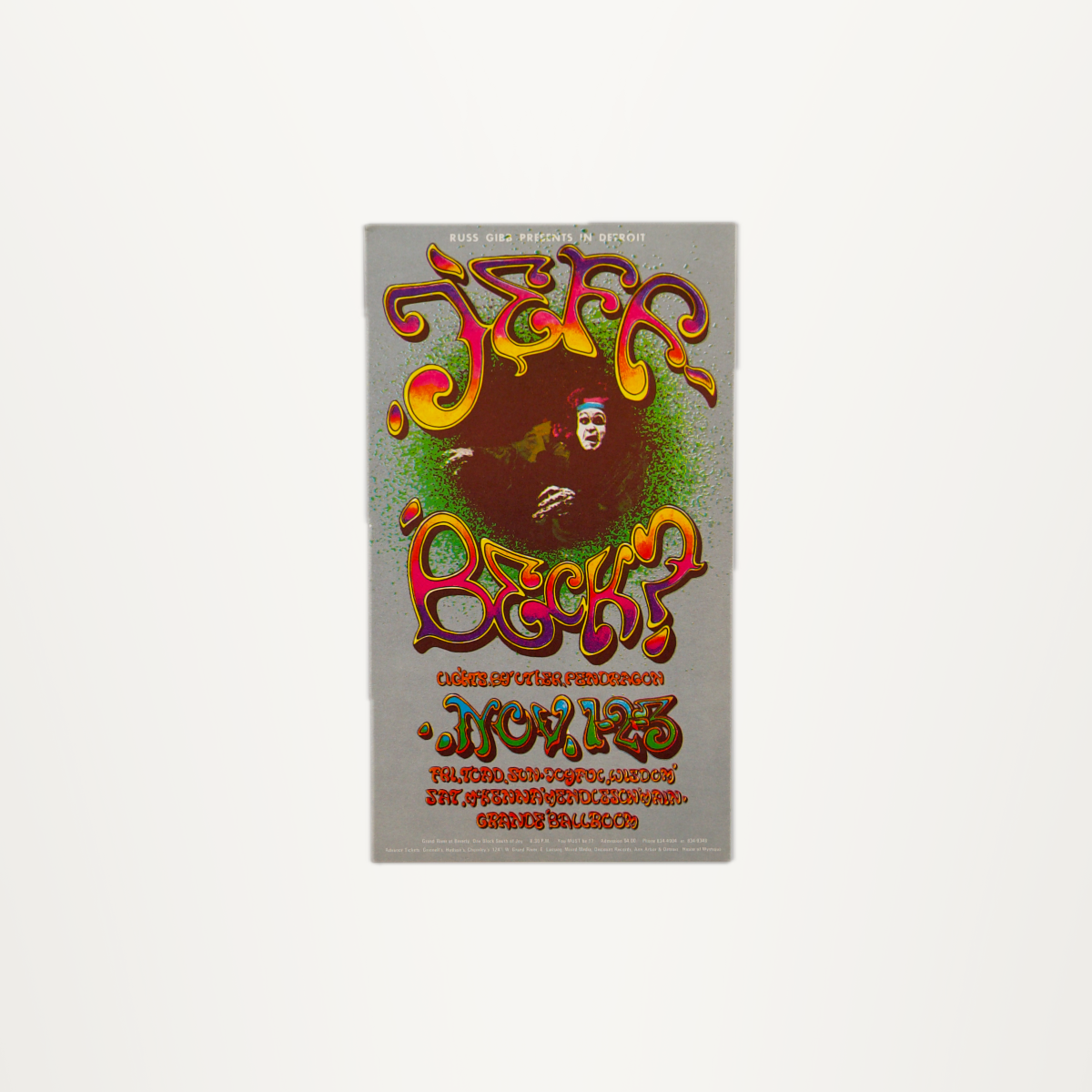 Wax Poetics original Jeff Beck Grande Ballroom psychedelic concert postcard with hand-lettered typography