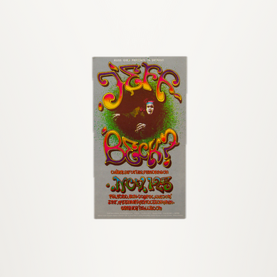 Wax Poetics original Jeff Beck Grande Ballroom psychedelic concert postcard with hand-lettered typography