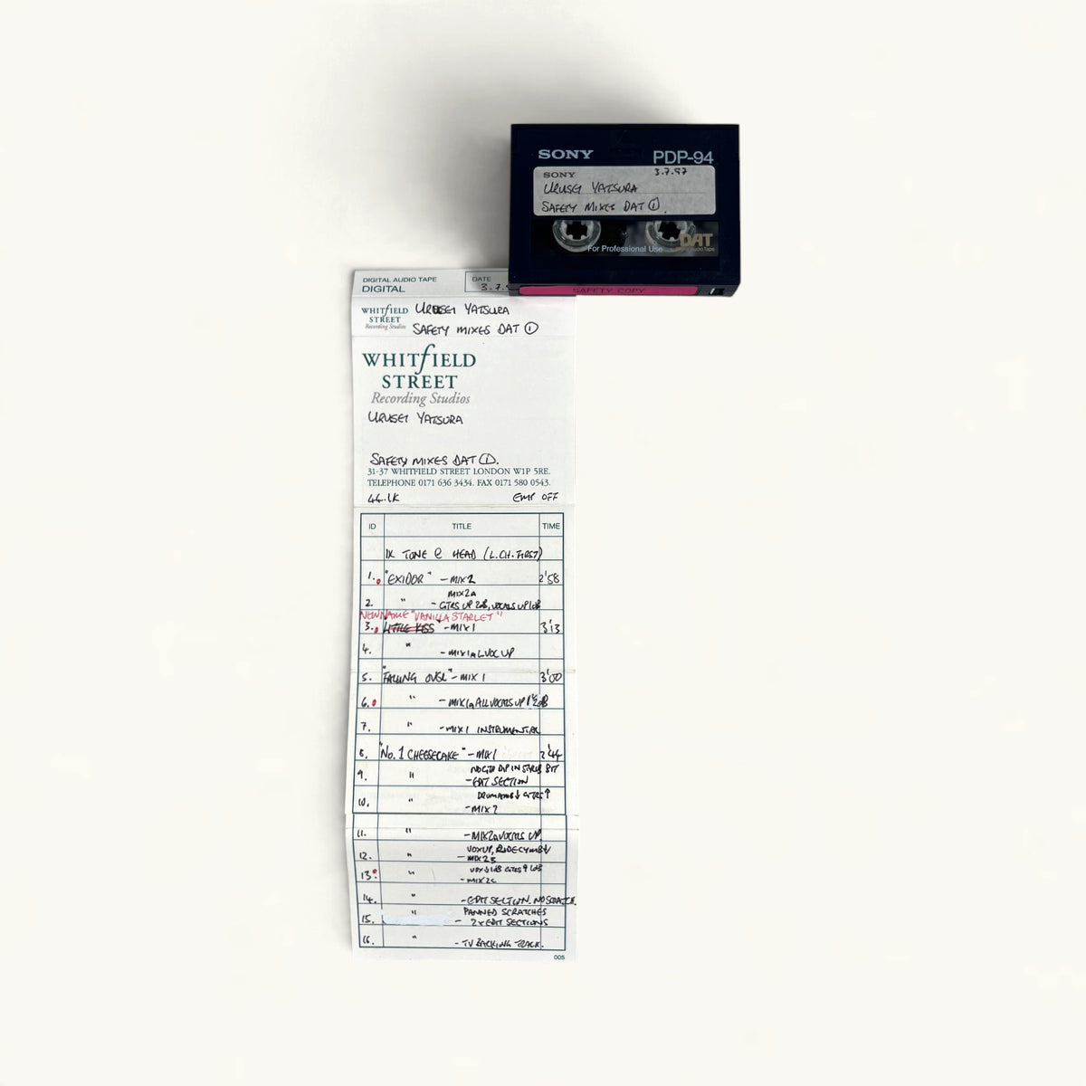 Urusei Yatsura - ‘Slain By’ Album Session DATs x11 + Promo CD, ‘Hello Tiger’ & ‘Slain By Elf’ Singles