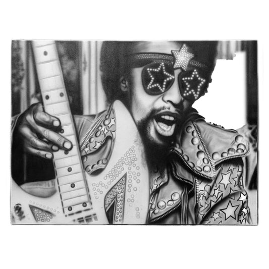 Hand sketched portrait of Bootsy