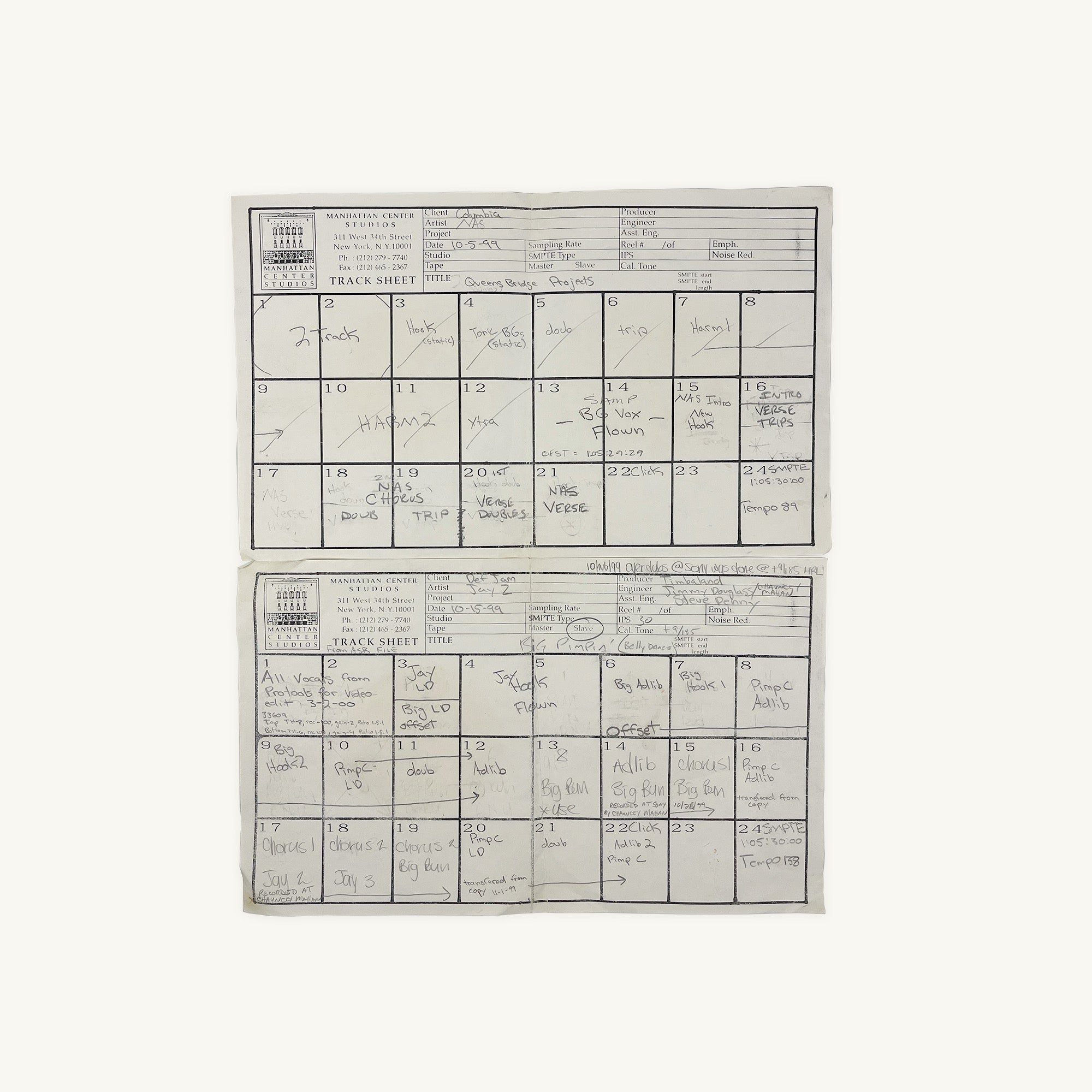 Jay-Z & Nas Studio Tape Package Featuring “Big Pimpin’” and “Queensbridge Projects”