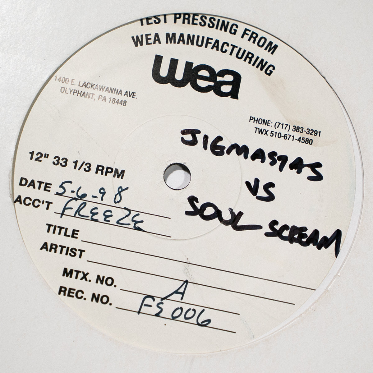 Jigmastas & Soul Scream Test Pressing