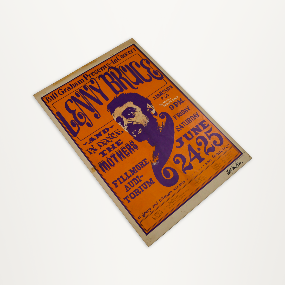 Lenny Bruce & The Mothers – Fillmore Auditorium Concert Poster (Signed By Wes Wilson)