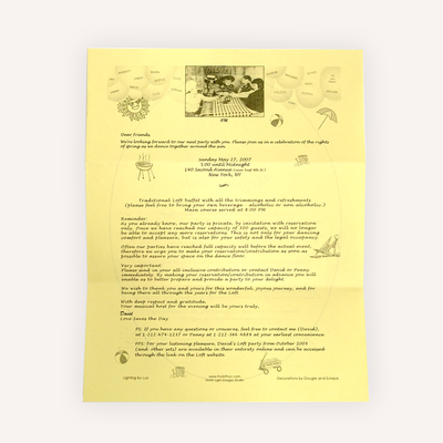 David Mancuso - ‘The Loft’ Mailed Invitation Packet