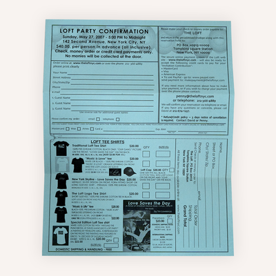 David Mancuso - ‘The Loft’ Mailed Invitation Packet