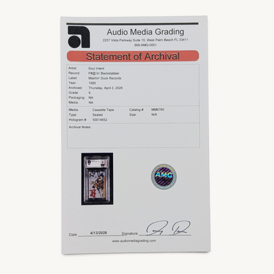 Wax Poetics AMG Statement of Archival document for a graded 9 Soul Intent cassette single featuring Eminem.