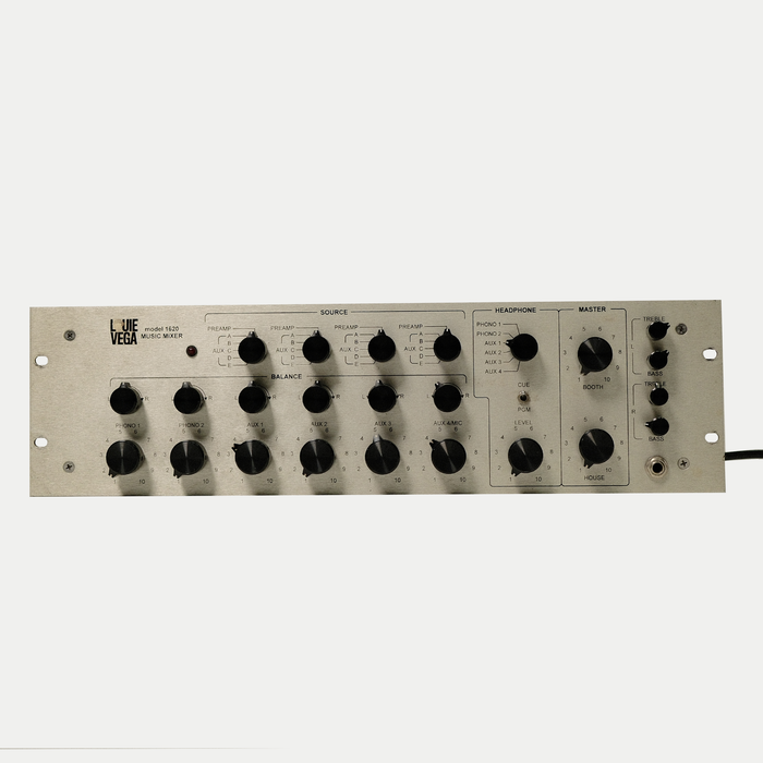 Lot 1: Personal Urei 1620 mixer with custom grey plate with my logo and custom black knobs