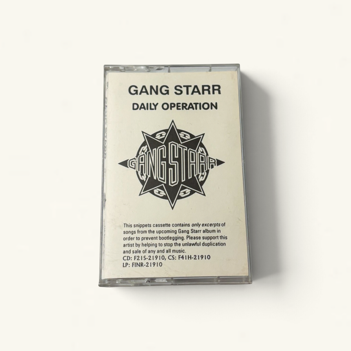 Wax Poetics Gang Starr Daily Operation promotional cassette tape with black and white graphic cover art