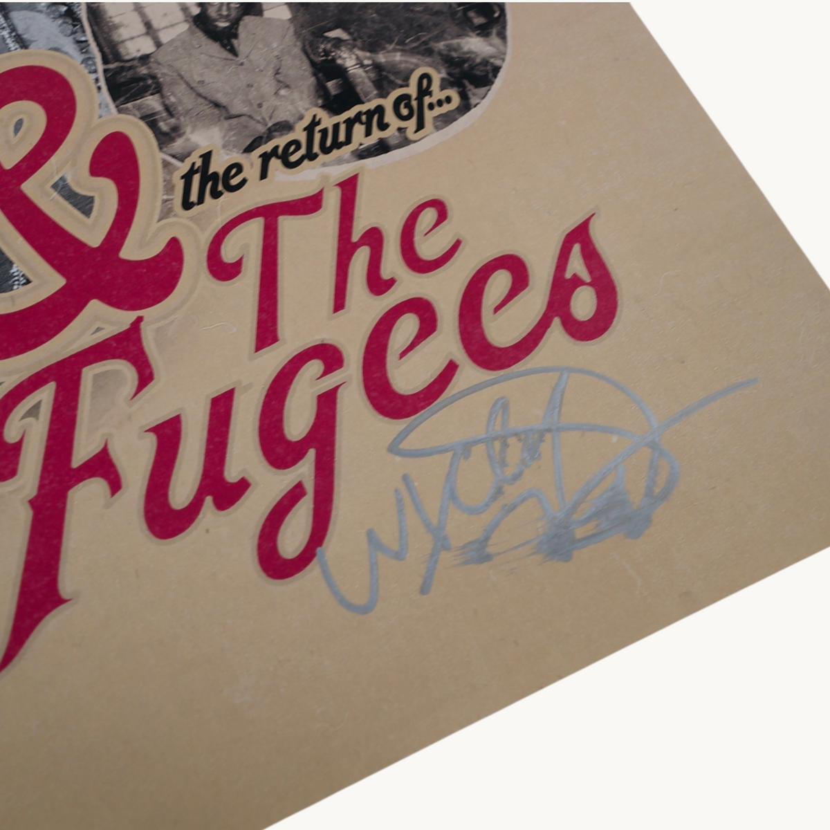 Wax Poetics signed Lauryn Hill and The Fugees 25th Anniversary Tour poster with red text on a tan background