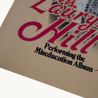Wax Poetics Lauryn Hill 25th Anniversary Tour poster featuring red and black typography on a beige background.